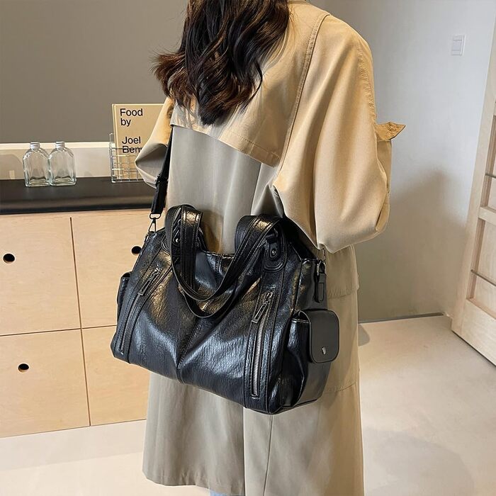 Жіноча сумка-шопер GSenhui Vintage City Bag: велика сумка на плече з екошкіри в панк-стилі для подорожей та міста, чорна