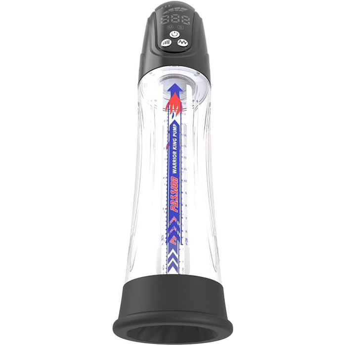 Електрична вакуумна помпа для збільшення статевого члена з акумулятором, LCD дисплеєм та USB-зарядкою - 20см Ø7см - для чоловіків, підтримка ерекції, тренування потенції