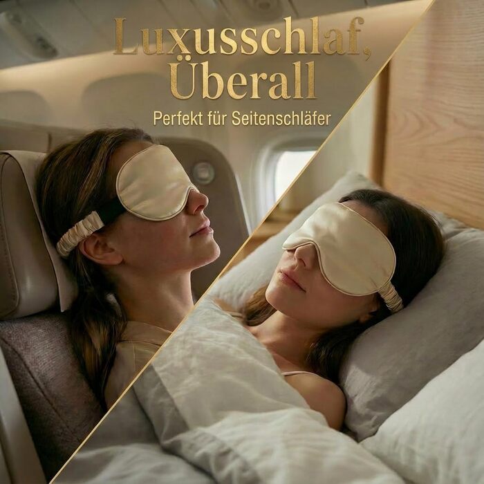 Шовкова маска для сну MATASSE 3D з натурального шовку малбери 22 момме, анатомічна маска для очей для жінок та чоловіків, італійський дизайн, колір: шампань