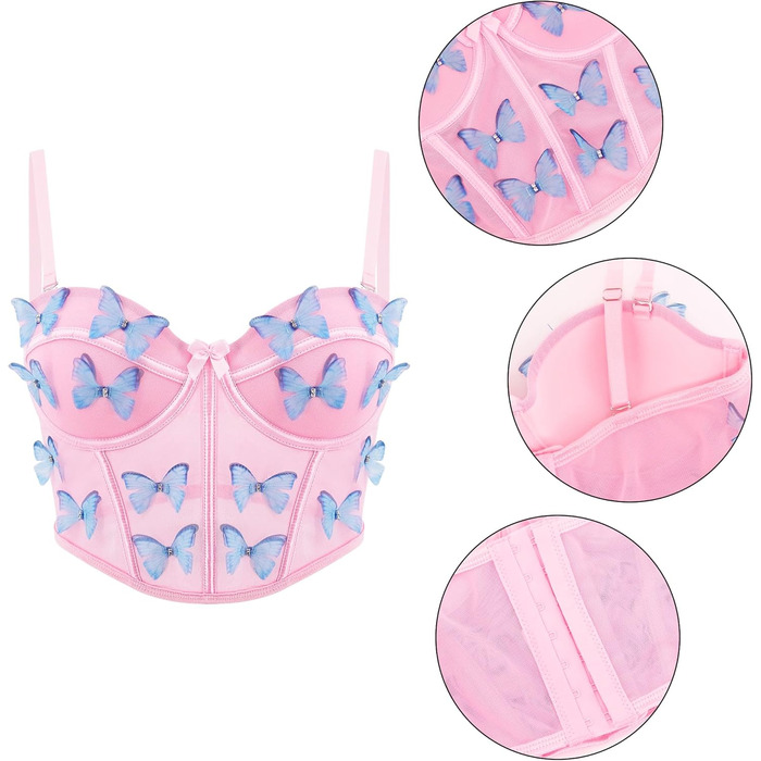 Топ-бралетта з квітковою вишивкою Tetudineu для жінок, рожевий, блакитний (S)