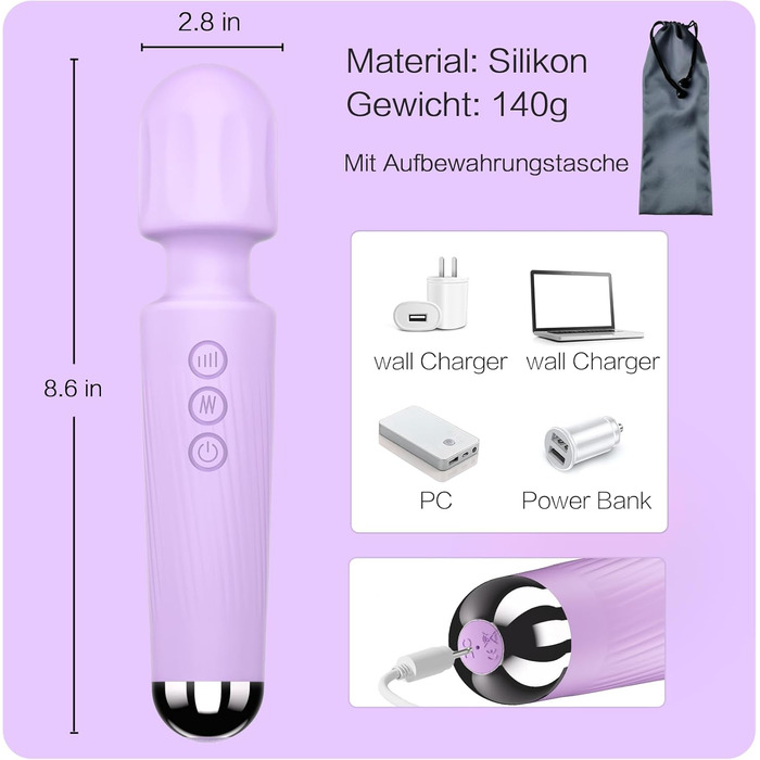 Вібратор дилда для жінок, G-spot, 8 режимів, стимуляція клітора, набір вібраторів (Рожевий, Світло-фіолетовий)