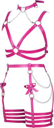 Жіночий шкіряний боді з ланцюжком BANSSGOTH: комплект стрінги з бантиком для танців та свят (Рожевий)