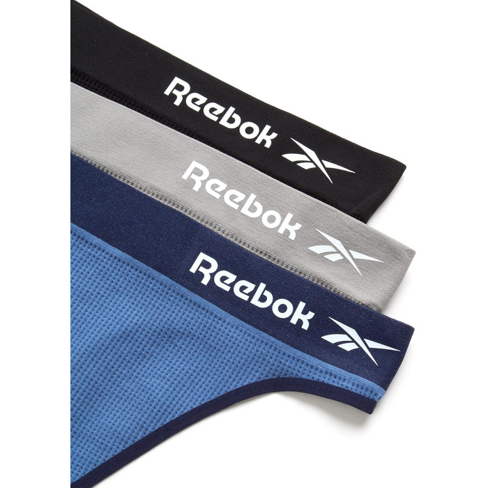 Труси жіночі Reebok - танга без швів (3 шт. в упаковці) M, кольори: коронний синій, чорний, шаркун (шкіра акули)