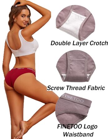 10 бавовняних трусиків FINETOO для жінок: дихаюча білизна, логотип, спортивні трусики, м'яка та сексуальна білизна, ремені для спорту, трусики-бікіні, набір з 10 шт., S
