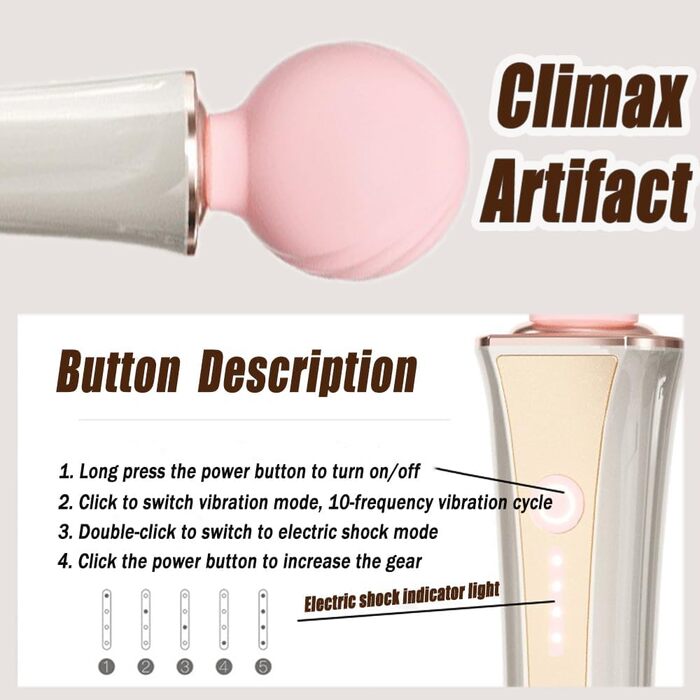 Вібратор Guspiun Stromschlag AV для жінок: 10 режимів вібрації, 5 рівнів електрошоку, стимулятор клітора та грудей, набір для пар