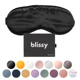 Шовкова маска для сну Blissy — маска для очей з натурального шовку mulberry 22 моммі для повного затемнення, унісекс, чорна