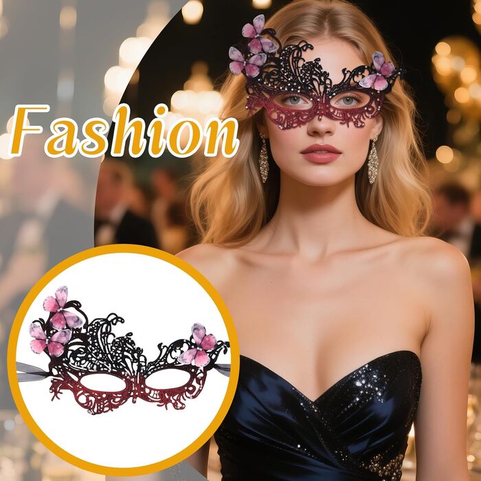 Набір з 3 шт. Венеціанська маска з мереживом та метеликами, оздоблена стразами. Ідеально для карнавалу, Хелловіну, вечірки, маскараду. Стиль 1920-х, вінтаж, для жінок.