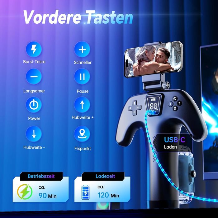 Електричний мастурбатор для чоловіків з тримачем для телефону та двосторонніми кнопками, 5 режимів, 1-10 см хід, мастурбатор для чоловіків