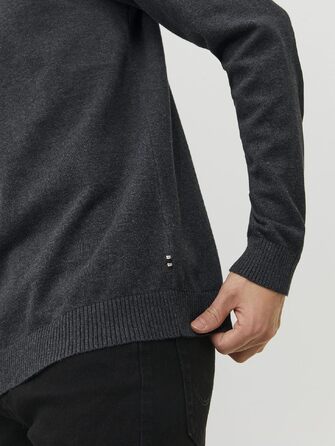 Чоловічий трикотажний джемпер Jack & Jones JJebasic Knit з круглим вирізом, темно-сірий меланж, розмір M