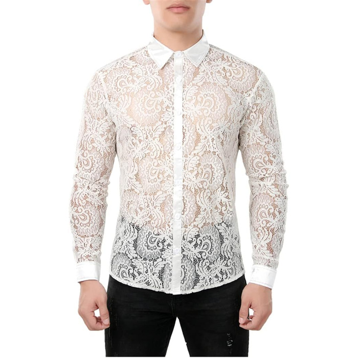 Чоловіча сорочка сітка Bollrllr, прозора, мереживна, для вечірок та клубів