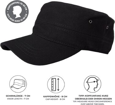 Унісекс військова кепка styleBREAKER з бавовняного канвасу, чорна — регульований розмір 56-60 см, захисний козирок 7 см