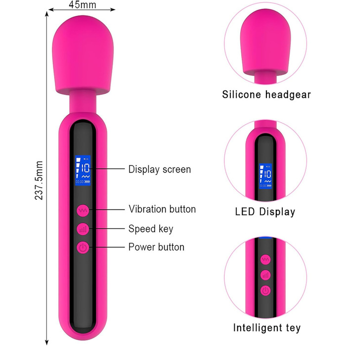 Вібратор дилда для жінок з LED-дисплеєм, 10 режимів та 4 інтенсивності, стимуляція G-точки, вібратори для жінок та пар (чорний)