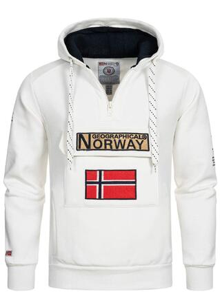 Чоловіча толстовка на блискавці з капюшоном Geographical Norway Gymclass, біла (розмір M) — теплий світшот-худі для чоловіків та підлітків, всесезонний