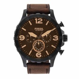 Чоловічий годинник Fossil Nate кварцовий хронограф з ремінцем зі сталі або шкіри, коричневий