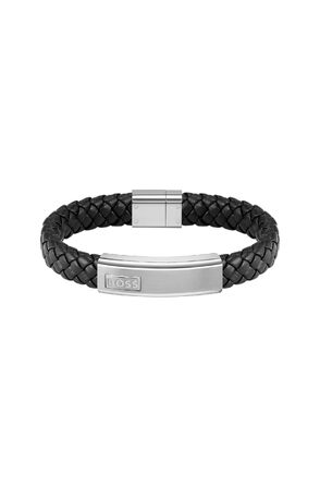 Чоловічий шкіряний плетений браслет BOSS Jewelry колекція LANDER, чорний