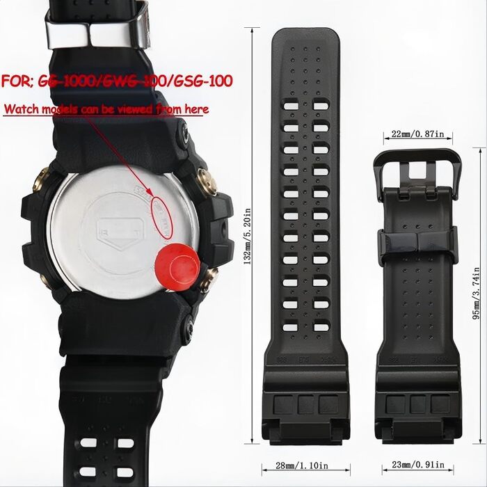 Ремінець для годинника Casio G-Shock GG-1000 та GWG-100, чорний, зі сталевою застібкою (сумісний з GG-1000-1A5CR, GG-1000-1A3CR, GWG-100-1A8JF)