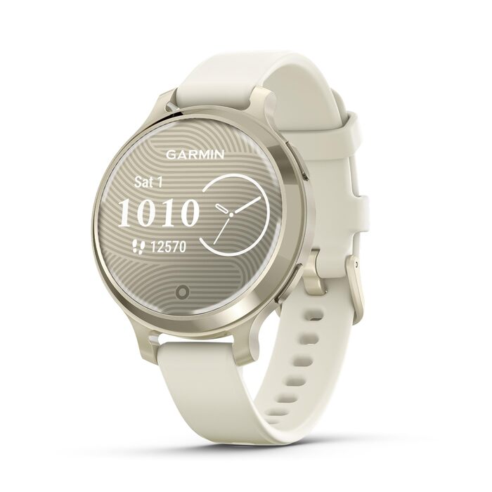 Смарт-годинник Garmin Lily 2 Active для жінок, сенсорний дисплей 2,54 см, відстеження здоров'я та фітнесу, смарт-сповіщення, колір Cream/Gold