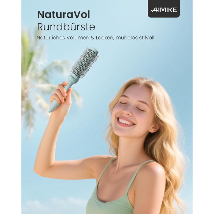 Кругла щітка для волосся AIMIKE NaturaVol 43 мм для об'єму та гладкості, професійна брашинг-щітка для фену та створення хвиль, чорна (діаметр основи 32 мм)