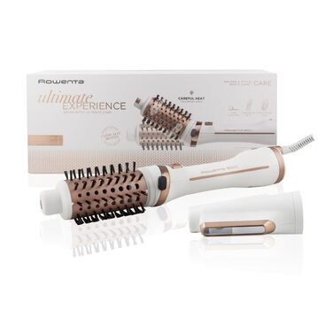 Стайлер-фен Rowenta Ultimate Experience 2-in-1 CF9620F0, ротаційна гаряча щітка з іонізатором та Pro Keratin, 3 насадки, чорний/розе-золото