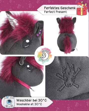 Плюшеві капці для дому corimori Ruby das Punk Einhorn (Єдиноріг), чорно-рожеві, гнумка підошва, розмір 34-44 EU