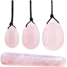 Кристальні Яйця з Рожевого Кварцу для Масажу та Вправ: 3 Розміри, Кристал, Шовкова Шнур