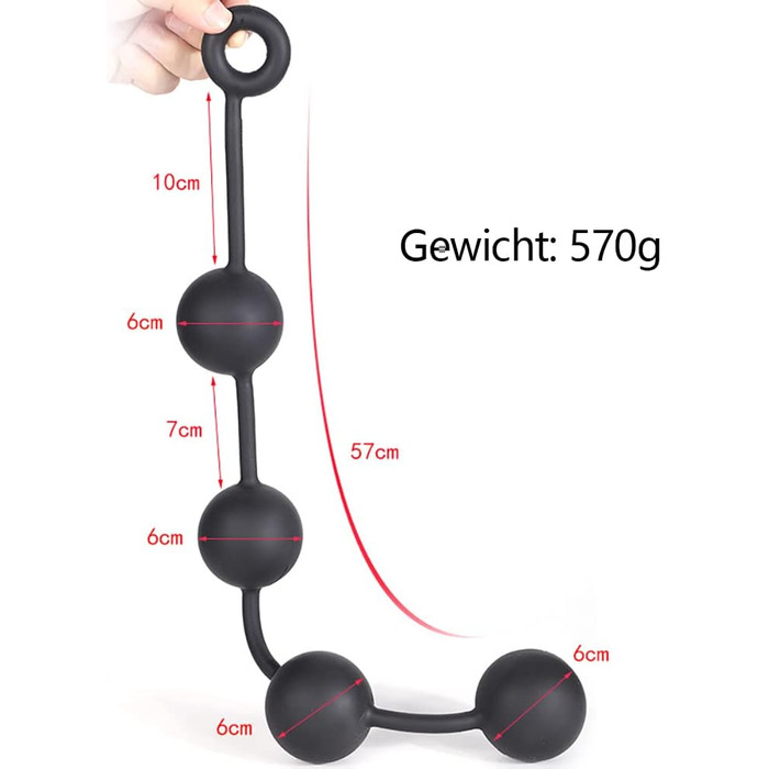 Анальні кулі Guspiun з ланцюгом (4 шт., Ø 60 мм), силікон. Іграшки для анал-сексу, мастурбатор, для чоловіків та жінок. Чорний колір