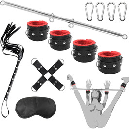 Набір фететів для БДСМ з кільцем для пеніса, стимулятором сосків та пташкою-легким пером, чорний, червоний, срібний