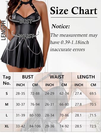 Латексне плаття AIEOE для жінок з відкритим верхом та бретелями, комплект спідньої білизни Babydoll, сексуальний мокрий ефект, еротичне шкіряне плаття (Чорний, S)