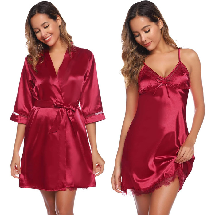 Сексуальний халат-кімоно Sykooria для жінок: короткий халат з V-подібним вирізом, пояс, комплект з двома штуками, білий (винний, XXL)