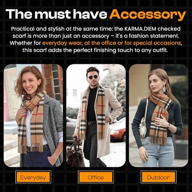 Унісекс шарф у клітинку KARMA.DIEM London Style, м'який зимовий шарф Classic Brown Plaid, 35x170 см