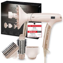 Фен для волосся Beurer HC 150 FusionDry Pro з цифровим двигуном, іонізацією та складаним ручкою, 4 насадки для стайлінгу, компактний дорожній