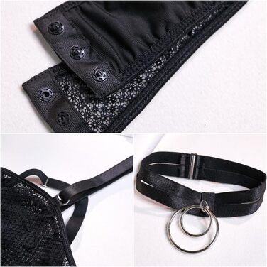 Комплект білизни SINROYEE: Боді-боди з мереживом та шкіряними вставками, пуш-ап бюстгальтер, чорний (S)