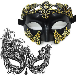 Маскарадні маски для жінок та чоловіків, пара, венеціанська маска, римсько-грецька маска для Хелловіну, костюм, вечірка, бал Black Phoenix Set