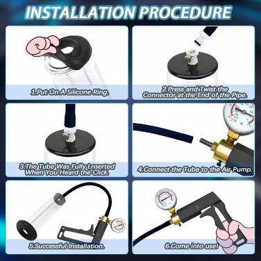 Вакуумний насос для збільшення пеніса з манометром та 7 кільцями. Мануальна помпа для чоловіків, 5.7 см