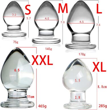 Скляний анальний плаг ScreaAss, 5 розмірів (32/40/45/55/65 мм), набір, прозорий. Іграшки для дорослих для жінок та чоловіків.