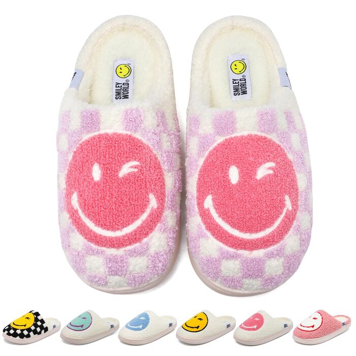 Зимові домашні капці SMILEYWORLD® з ефектом пам'яті Memory Foam, теплі плюшеві та м'які пантофлі для жінок та чоловіків (фіолетові в клітинку, 40/41 EU)