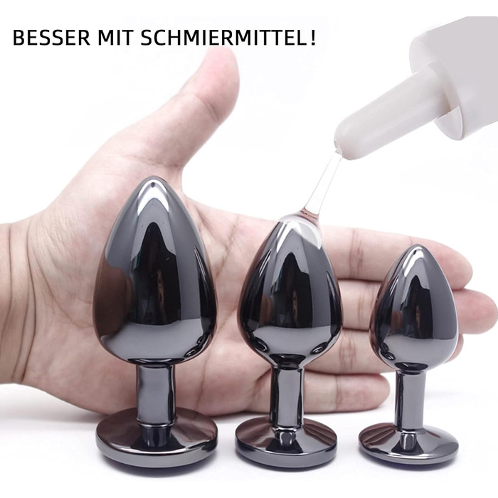 Набір анальних пробок 3 шт. з металу, темно-сірий/чорний ганметалл, великий, середній, малий. Підходить для початківців, жінок, чоловіків, пар. Іграшки для дорослих.