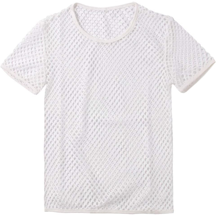 Чоловіча футболка з сітки, стильна, на короткий рукав, для клубу та вечірок, streetwear, чорна, XXL