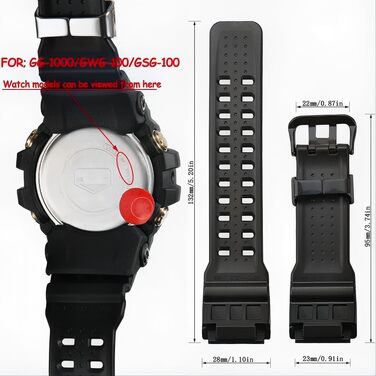 Ремінець для годинника Casio G-Shock GG-1000 та GWG-100, чорний, зі сталевою застібкою (сумісний з GG-1000-1A5CR, GG-1000-1A3CR, GWG-100-1A8JF)