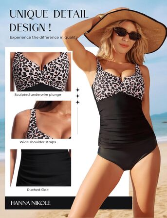 Топ для купальника Tankini Hanna Nikole з животом, зав'язками на грудях, V-подібним вирізом та принтом леопарда, S