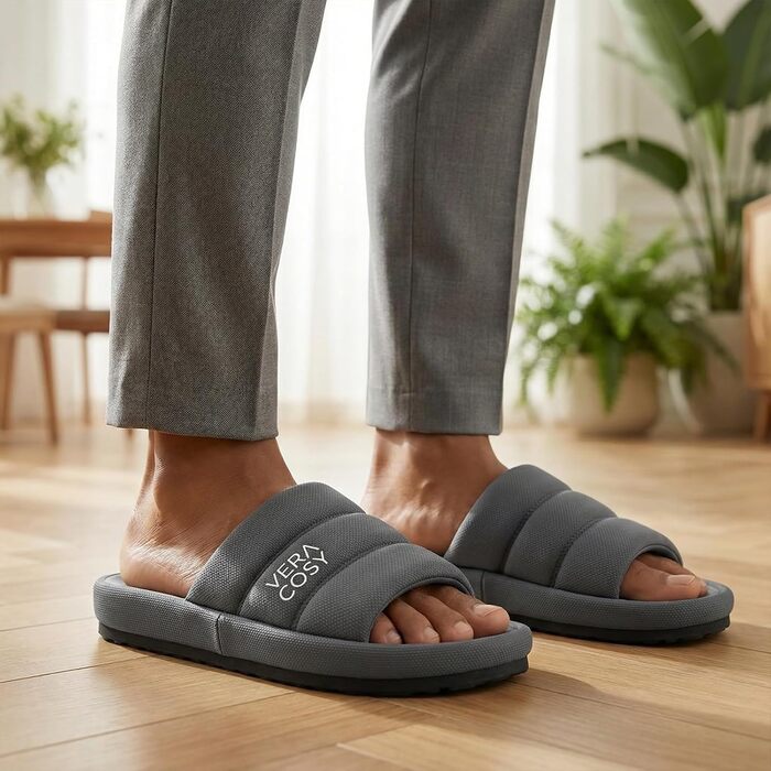 Чоловічі відкриті тапочки VeraCosy з ефектом пам'яті (Memory Foam), протиковзаюча підошва, сірі, розмір 42/43 EU