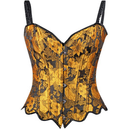 Жіночий корсет повний бюст, корсаж, корсет для Октоберфесту, готичний топ, вінтажна корсаж, бюстєль, корсет середньовічний, жакард, сатин, квітковий, з кісточками, повна груди, спідня білизна, на Хелловін, карнавал, корсет на шнурівці, жовтий колір