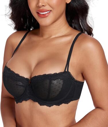 Дизайнерський бюстгальтер Lemorosy для дівчаток Dirndl з кісточками Push Up мереживний Balconette напівчашка прозорий бюстгальтер 75E чорний
