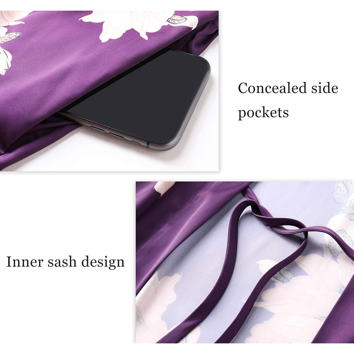 Халат жіночий Babeyond Кімоно з квітковим принтом, максі, довгий, пляжний, для вечірки, весільної ночі, для дому (один розмір, фіолетовий)