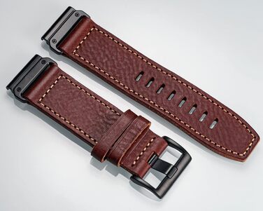 Шкіряний ремінець для годинника Garmin (22мм) — Ретро-вінтажний замінний браслет для Fenix, Forerunner, Vivoactive, Approach, MARQ, Quatix, D2, коричневий з білим швом
