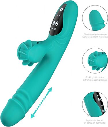 Вібратор для жінок з 9 функціями, нагріванням та стимуляцією G-точки (Rabbit) - зелений