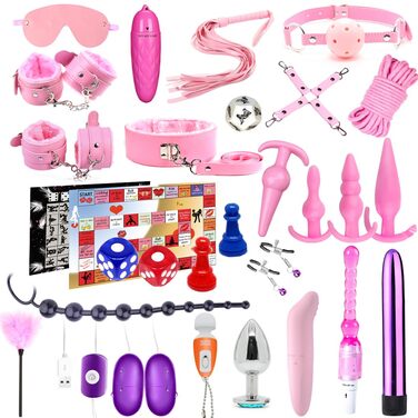 Набір BDSM 25 предметів: кайдани, реалістичний анал-плаг, кліпси для сосків, батіг, маска для очей