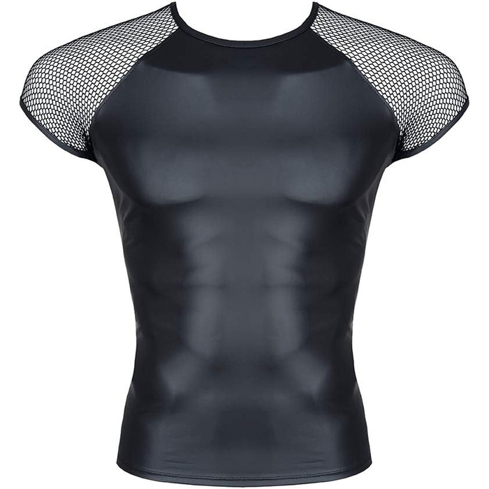 Чоловіча футболка Regnes Fetish Planet з еластичного матеріалу Wetlook та сітки, чорна, розмір XXL