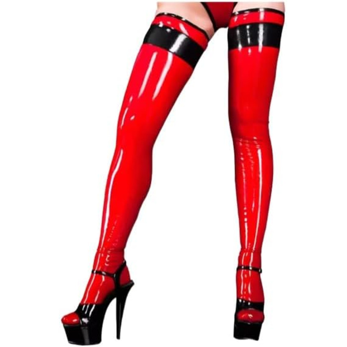 Шкарпетки-шкарпетки з латексу червоного кольору, довгі шкарпетки, колготки, шкарпетки для жінок, червоно-чорні, розмір XXL