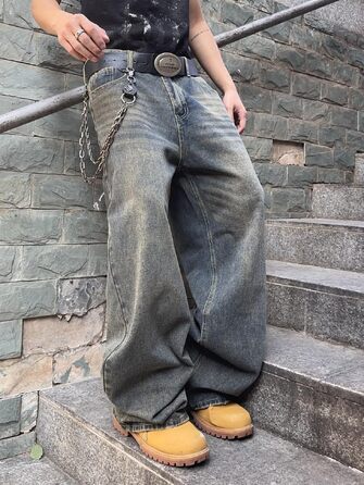 Чоловічі джинси Hip Hop Baggy: широкі рвані джинси в стилі Y2K та Skater, денім Retro B10, сині, розмір L
